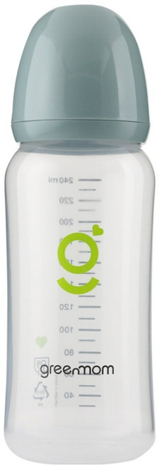 그린맘 PP 슬림형 노꼭지 젖병, 스톤 블루, 240ml, 1개