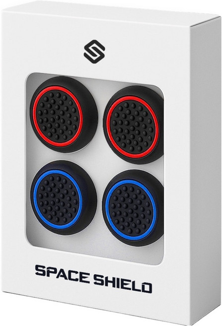 스페이스쉴드 닌텐도 스위치 2 조이콘 호환 블랙 라인 엠보 실리콘 스틱 캡 2종 x 2p 세트, 블랙블루, 블랙레드, 1세트