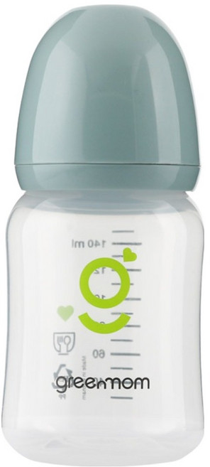그린맘 PP 슬림형 노꼭지 젖병, 스톤 블루, 140ml, 1개