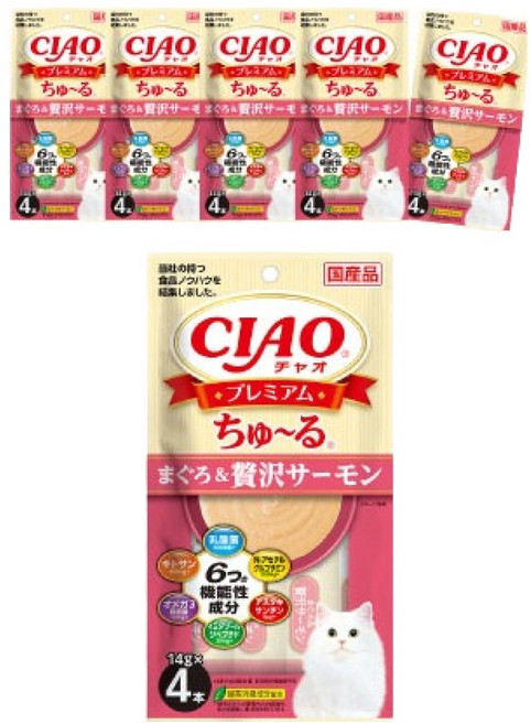 챠오츄르 고양이 프리미엄 짜먹는 간식 4p, 혼합맛(참치/제이타크 연어), 56g, 6개