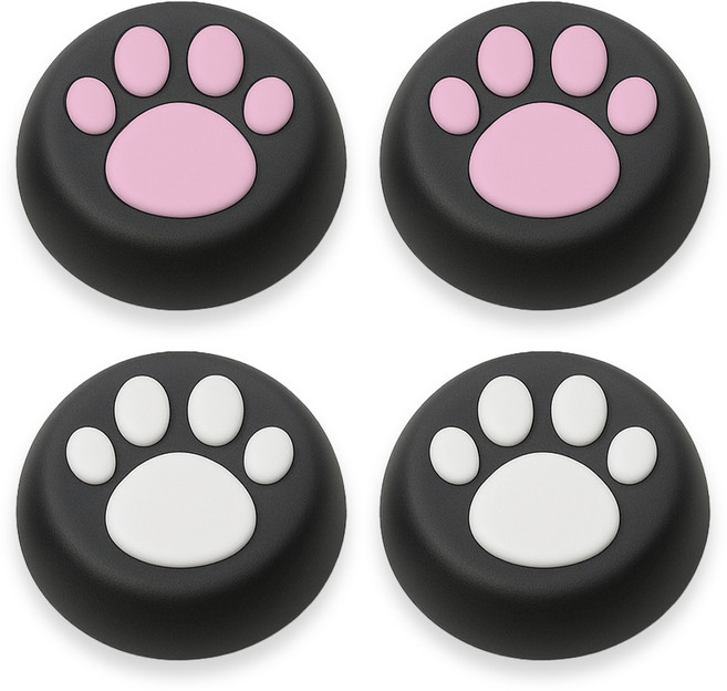스페이스쉴드 닌텐도 스위치 2 조이콘 호환 고양이 발바닥 실리콘 스틱 캡 4세트, 블랙핑크, 블랙화이트, 1세트