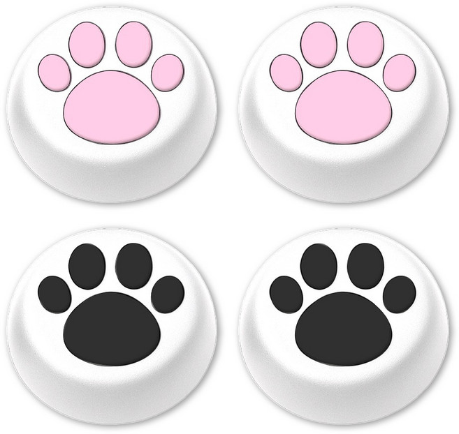 스페이스쉴드 닌텐도 스위치 2 조이콘 호환 고양이 발바닥 실리콘 스틱 캡 4p 세트, 화이트핑크 + 화이트블랙, 1세트