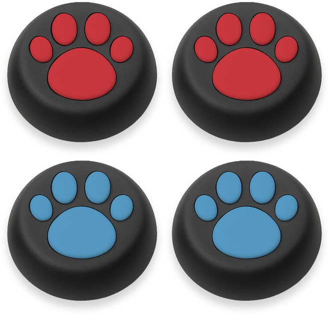 스페이스쉴드 닌텐도 스위치 2 조이콘 호환 고양이 발바닥 실리콘 스틱 캡 4p, 블랙레드 + 블랙블루, 1세트