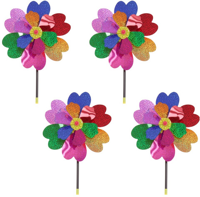 파티공구 홀로그램 미니 2단 바람개비, 혼합색상, 4개