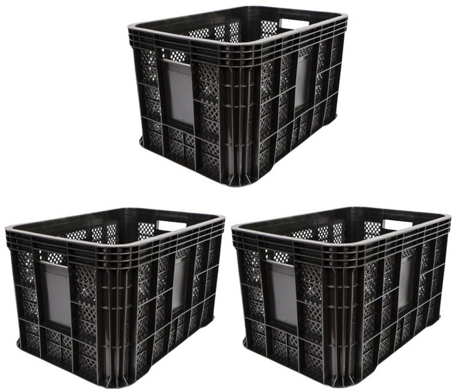 세화파렛텍 플라스틱 사각 농산물 과일 운반상자 이사박스, 검정색, 3개