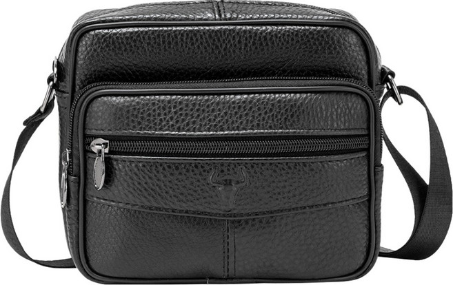 BLUEMOUNT 男用牛皮迷你斜背包 APZ11018, 黑色