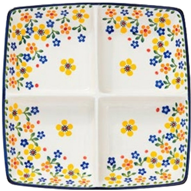 프라카 폴란드풍 도자기 사각 4절 나눔접시, 쟈스민, 1개