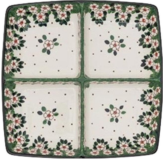 프라카 폴란드풍 도자기 사각 4절 나눔접시, 피치블로썸, 1개