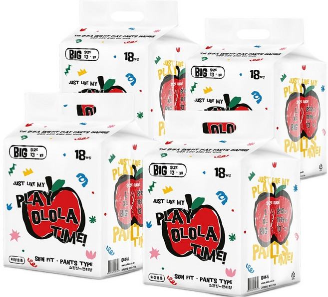 OLOLA 스킨핏 플레이 팬티형 기저귀 아동공용, 점보형(2XL), 72매