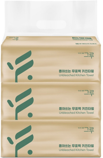 그루 뽑아쓰는 천연펄프 키친타월, 100개입, 3개