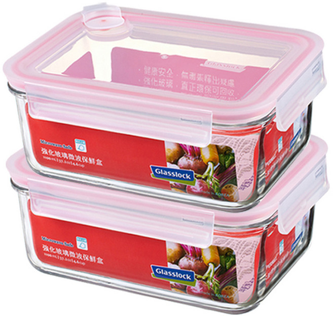 Glasslock 格拉氏洛克 強化玻璃微波保鮮盒 1100ml 2個, 1組, 2個容器 + 2個蓋子