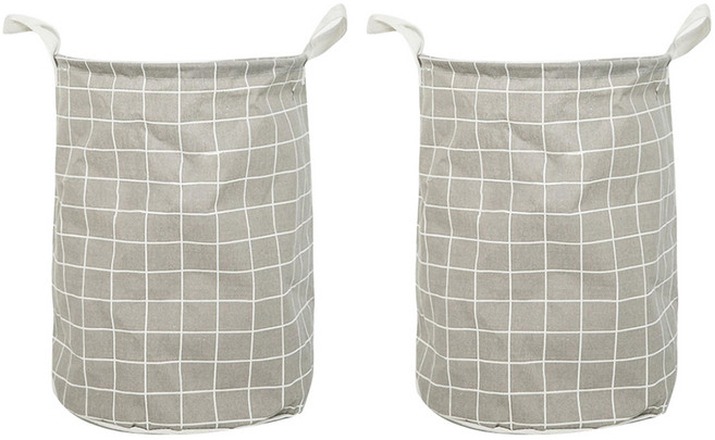 BangJiaShi 幫家適 折棉麻洗衣籃 2個, 灰格子
