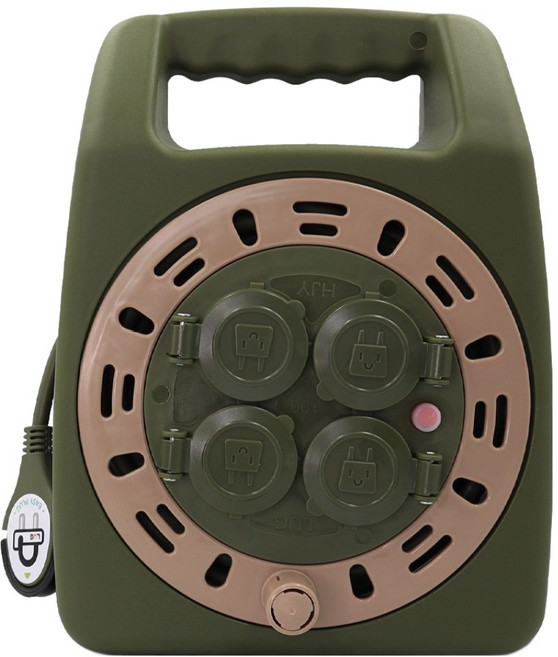 LUGBOX 基本款附蓋型4孔延長線捲盤 LUG-G15MP, 15m, 卡其棕色, 1個