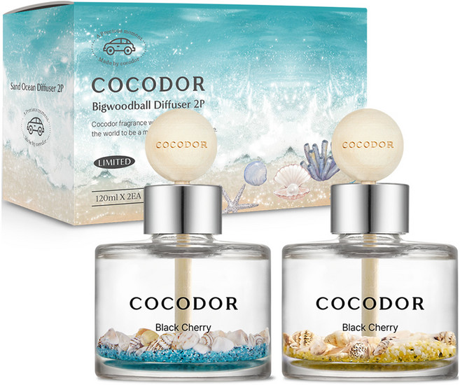 코코도르 샌드오션 차량용 디퓨저 120ml 2p 세트, 블랙체리, 1세트