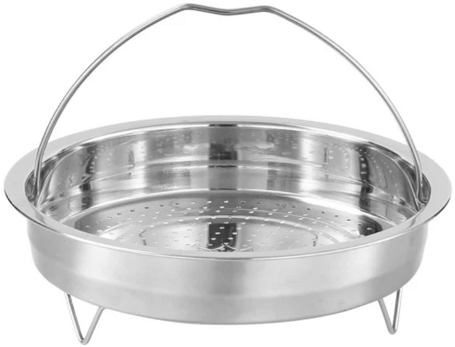 couselect 304不鏽鋼多用蒸盤架 家用隔水加熱架 帶提手蒸籃 蒸籠盤 蒸菜盤 218 x 218 x 62mm 銀色, 1個, 22cm