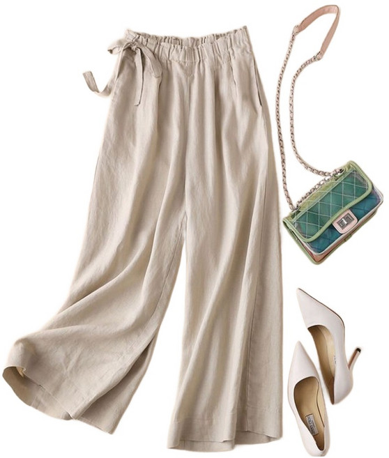 아뗄릭 여성용 쥴리앙 리본밴딩 면마 9부 와이드 팬츠 10515