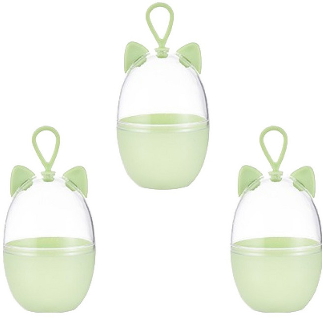 리빙플로우 귀여운 말랑귀 동물 퍼프 보관 케이스, 그린고양이, 3개