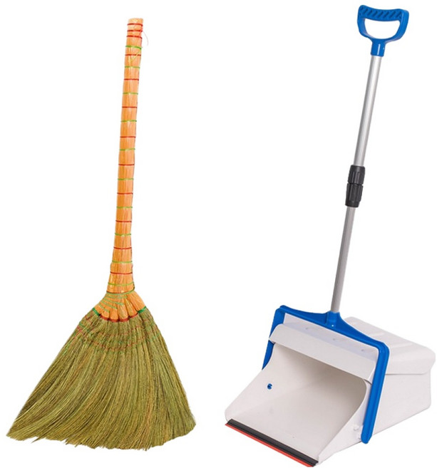 크린메이트 물갈대빗자루 + 2단 자동 쓰레받기 세트, 혼합색상, 1세트