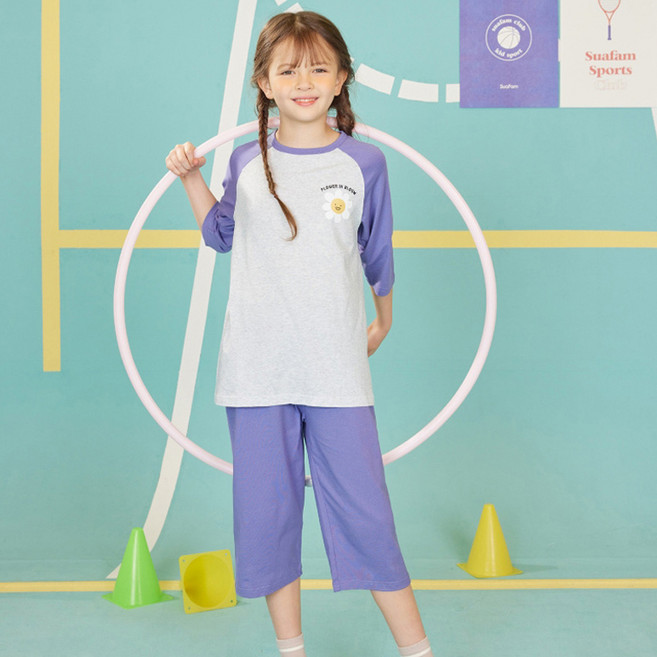 수아팜 여아용 스마일플라워 에어로쿨 7부 내의 상의 + 하의 세트