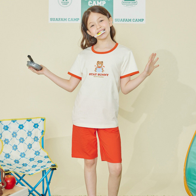 수아팜 여아용 써니베어 에어로쿨 반팔 내의 상의 + 하의 세트