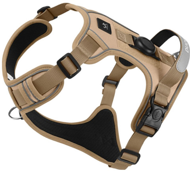 딩동펫 반려동물 초경량 이중잠금 반사 가죽 손잡이 하네스, 베이지, 1개