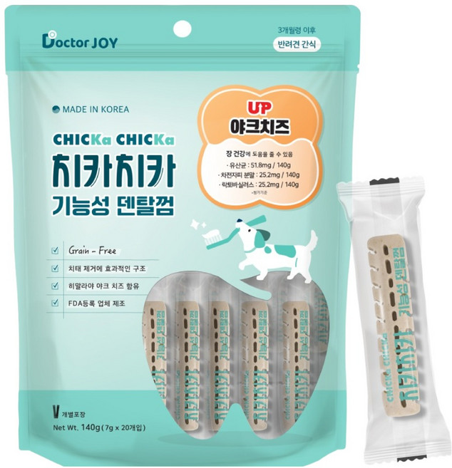 닥터조이 강아지 치카치카 기능성 덴탈껌, 야크치즈 장 건강, 140g, 1개