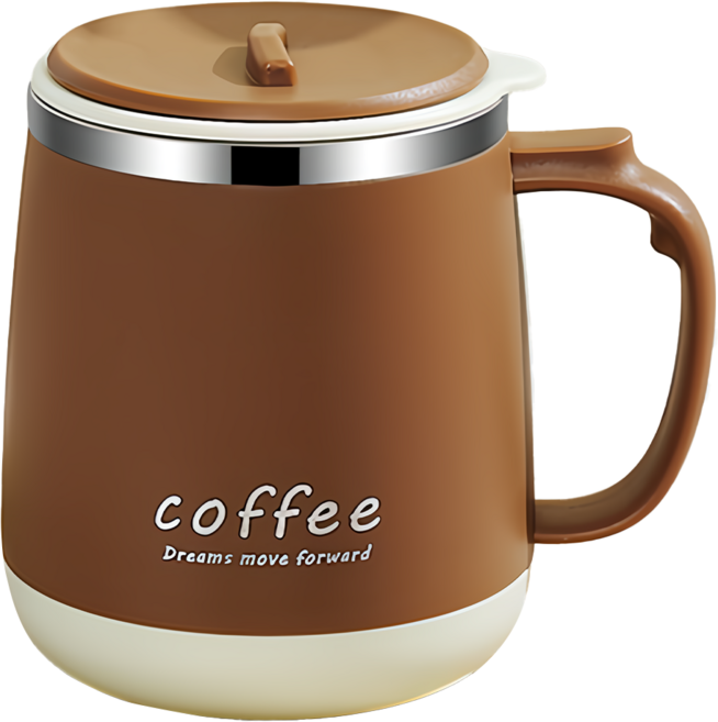 couselect 304不鏽鋼附蓋咖啡杯 480ml, 1個, 卡其白