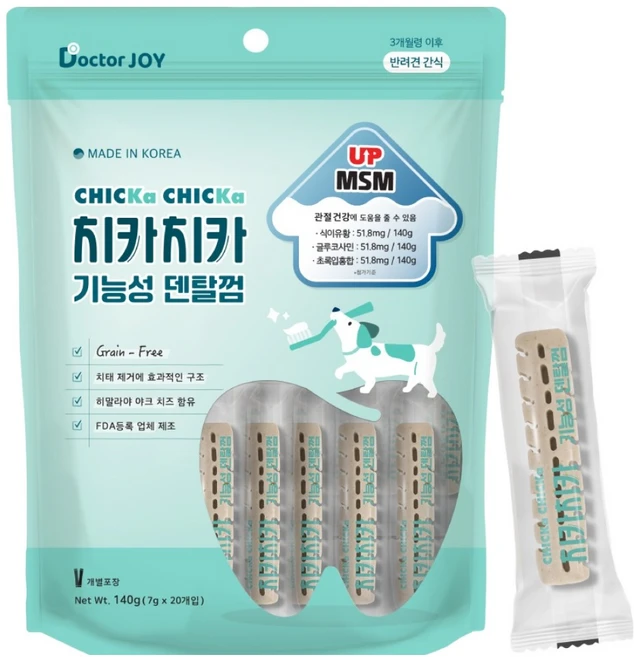 닥터조이 강아지 치카치카 기능성 덴탈껌, MSM 관절 건강, 140g, 1개 - 쿠팡