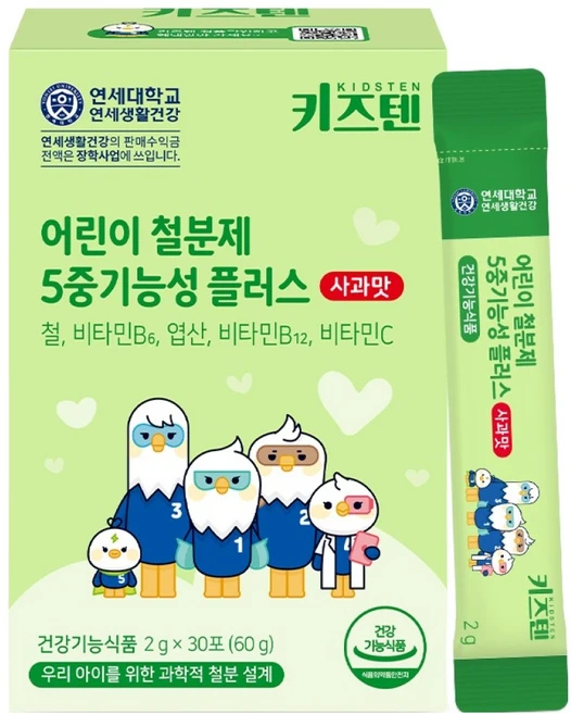 키즈텐 어린이 5중기능성 플러스 철분제 사과맛, 60g, 1개 - 쿠팡