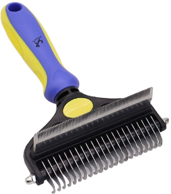 딩동펫 반려동물 2in1 죽은털제거 매듭 브러쉬 S, 옐로우블루, 1개