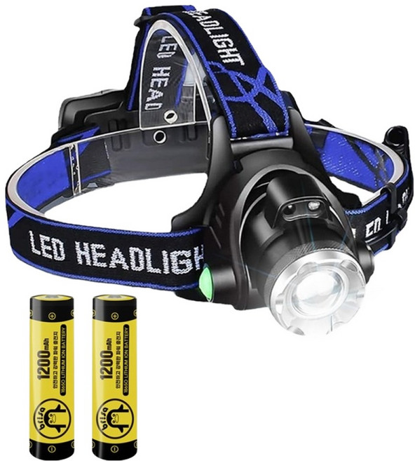 브리사 LED 충전식 헤드랜턴 SP-HL01 + 18650 배터리 1200mAh 2p 세트, 블랙, 1세트