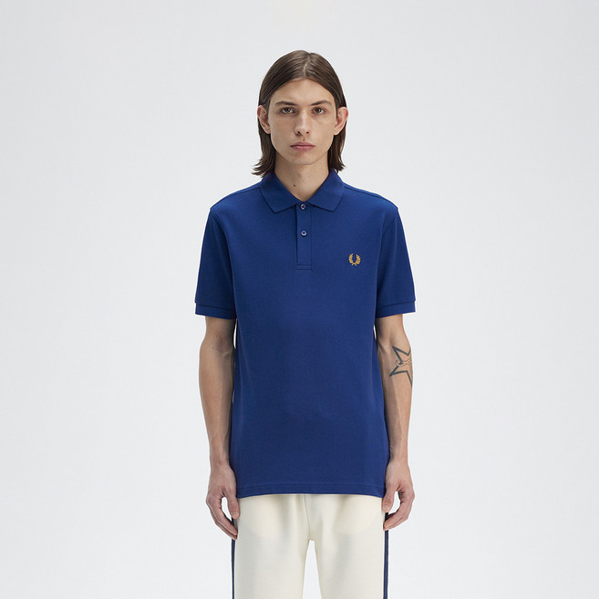 FRED PERRY 男女通用素色Polo短袖T恤 M6000, S.Cobalt + Hnycmb