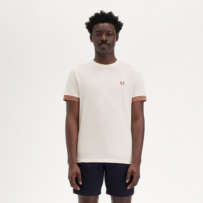 FRED PERRY 男士 M7707 條紋袖口短袖T恤