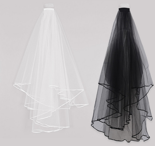 조이파티 웨딩베일 면사포 2종 세트, 화이트, 블랙, 1세트