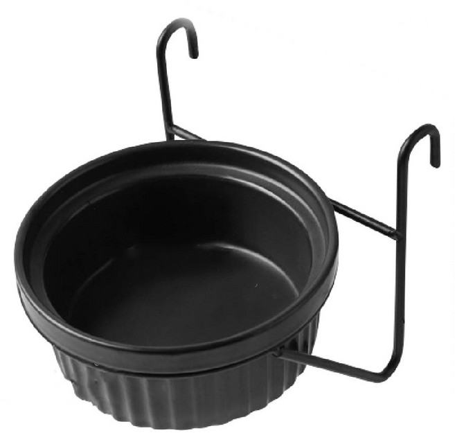 寵物陶瓷碗 15號條紋單碗 + 鉤架, 黑色, 1組