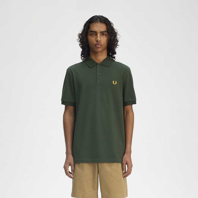 FRED PERRY 男女通用素色Polo短袖T恤 M6000, Court Green + Hnycmb