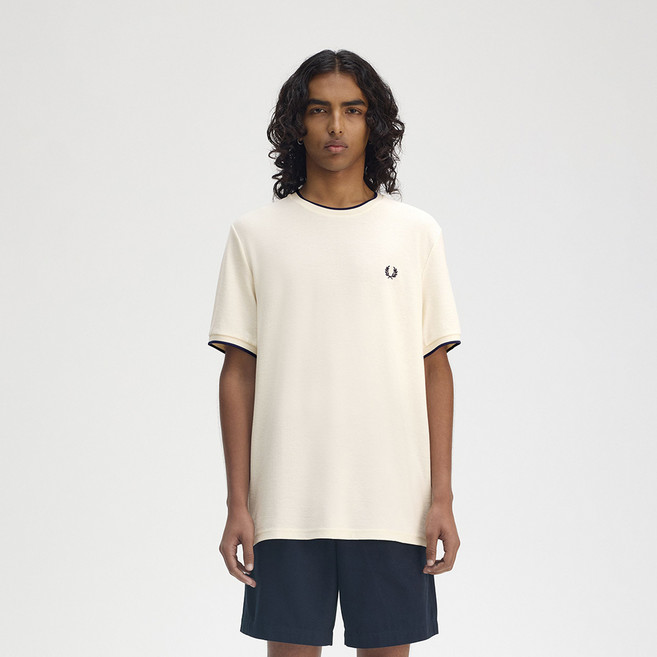 FRED PERRY 男女通用 Crepe Pique 短袖T恤 M8585, Ecru