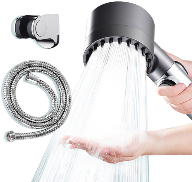 三段式頭皮按摩過濾蓮蓬頭 沐浴套裝組, 1組, 銀色 + 黑色