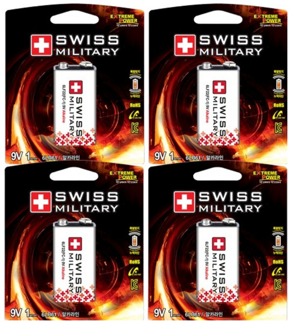 스위스밀리터리 알카라인 9V 카드형 건전지, 1개입, 4개