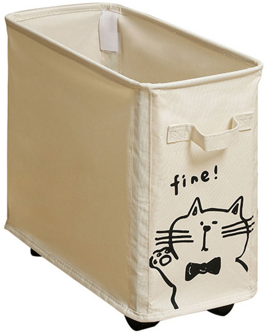 貓咪牛津布可滑輪夾縫收納籃 28L, 米白色, 1個
