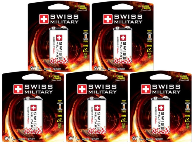 스위스밀리터리 알카라인 9V 카드형 건전지, 1개입, 5개