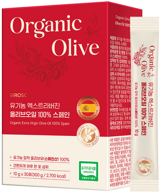 비로소 유기농 엑스트라버진 올리브오일 100% 스페인 스틱 30p, 300g, 1세트