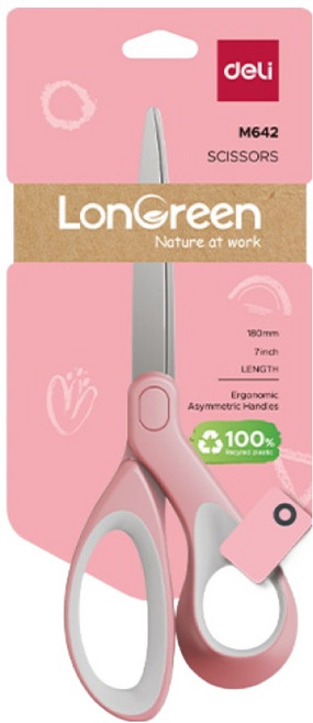 델리 LONGREEN 잡기편한 중대형 문구 사무 소프트그립 재단 가위, 핑크, 1개