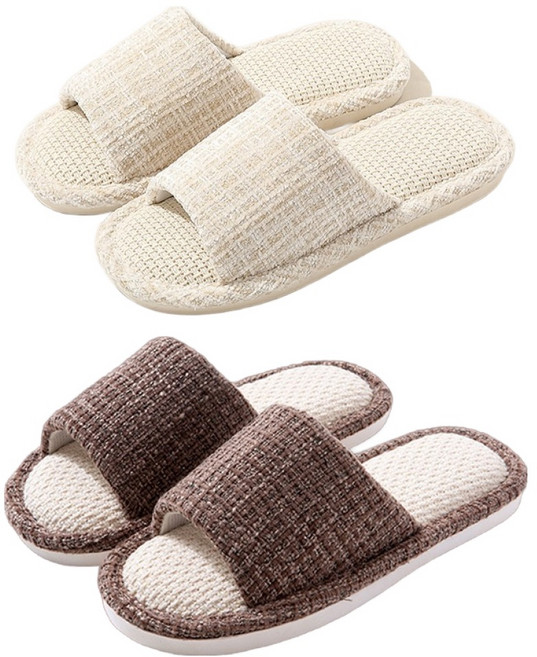 아리코 산뜻한 거실 실내화 커플 세트, 화이트 + 브라운, 2개