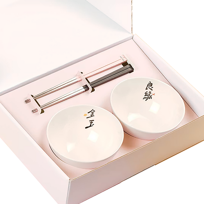 台灣第一筷 夫妻碗筷 金玉良緣, 1組, 2雙筷子 + 2個碗, 粉色 + 黑色