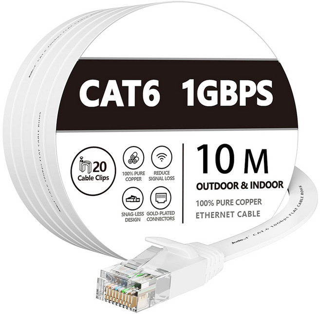 AHOYE CAT6乙太網路線 1Gbps/1000Mbps/NAS伺服器, 10m, 1個, 白色