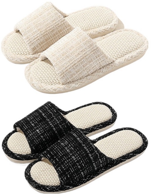 아리코 산뜻한 거실 실내화 커플 세트, 화이트 + 블랙, 2개
