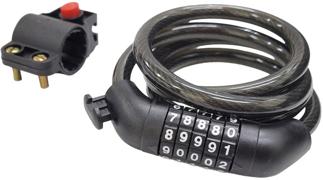 10mm自行車5位數自訂密碼鎖 附固定座, 黑色, 1個