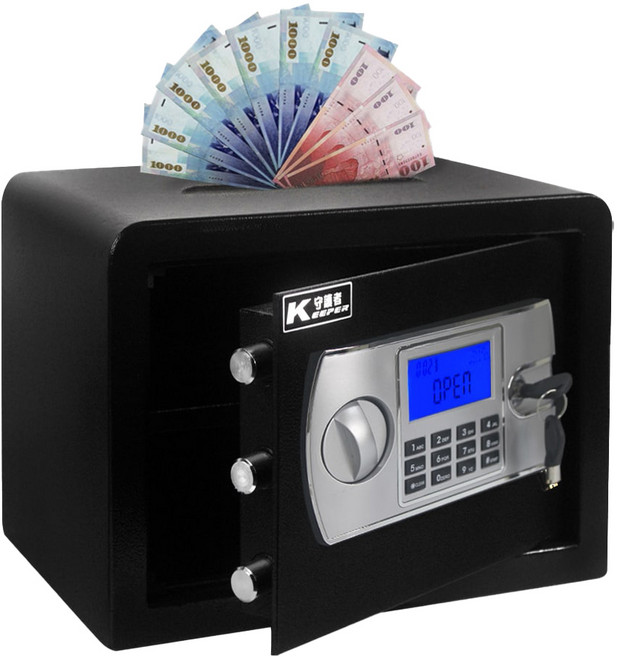 KEEPER SAFE BOX 守護者保險箱 上方投入孔密碼保險箱 防盜三門栓/雙層大空間 25LDT-D1 350 x 250 x 250mm, 黑色