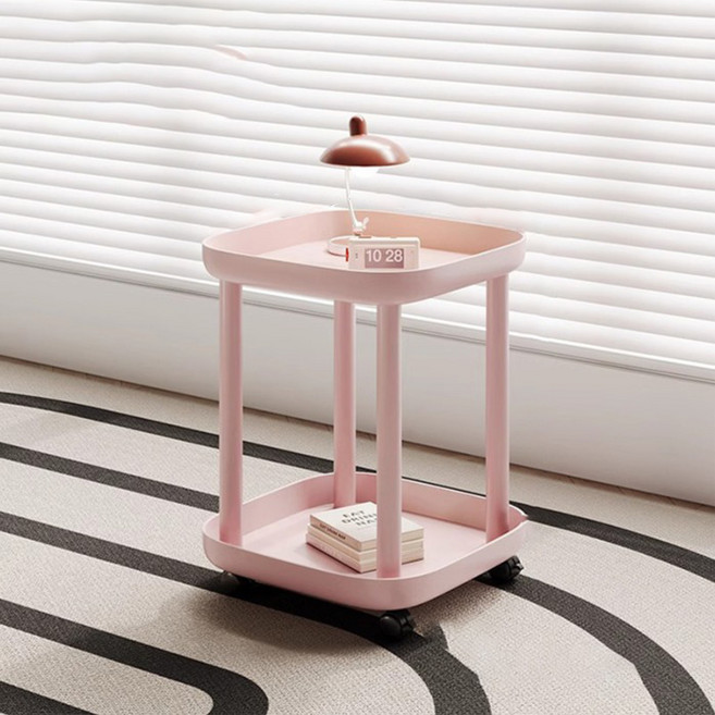 맙소샵 서브테이블 인테리어 스툴 트롤리 BRP348, 핑크, 2단